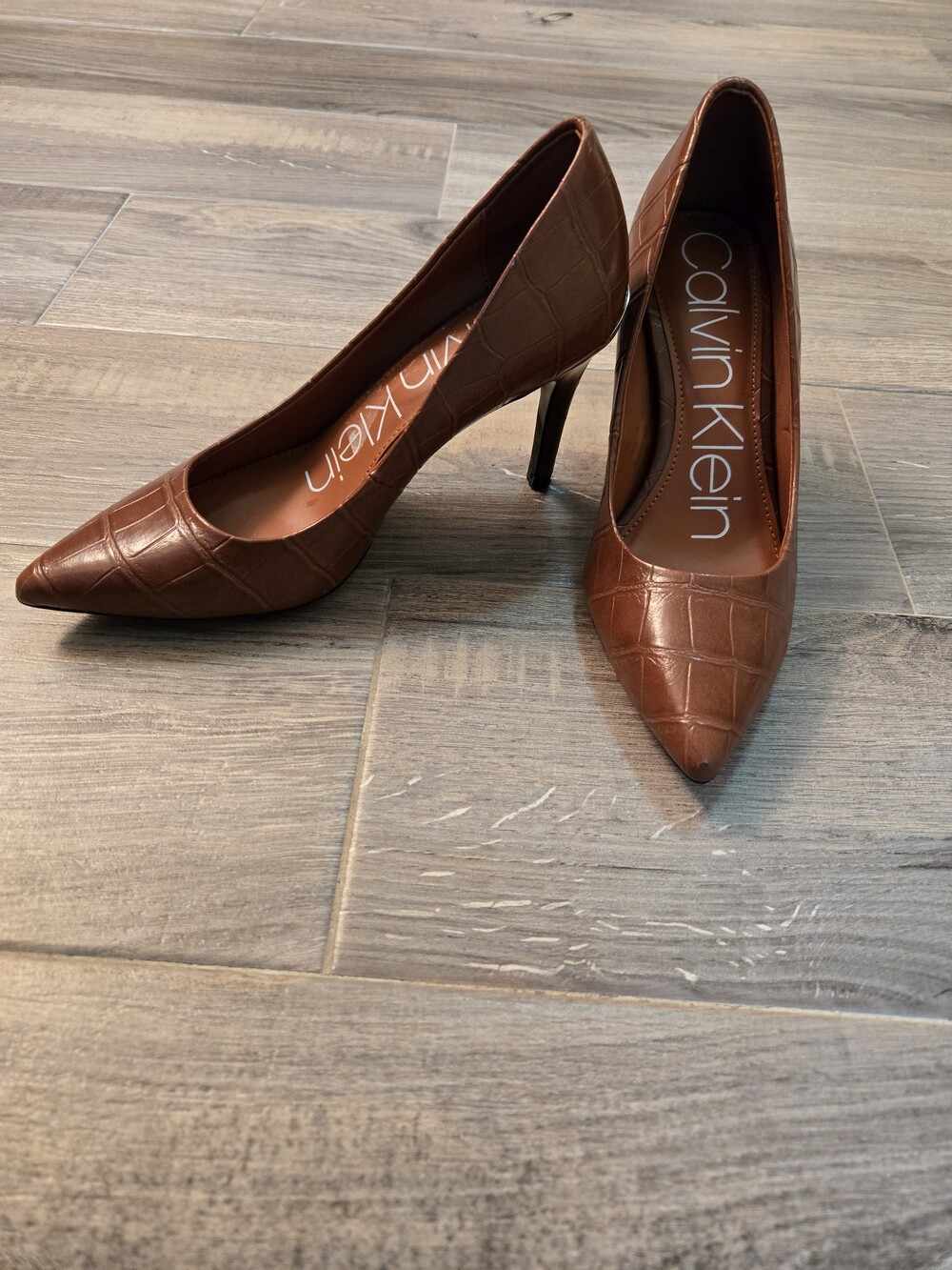 Calvin Klein Brown Crocodile-Embossed Heels